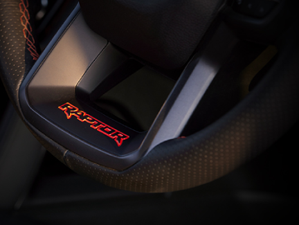 Steering wheel with "Raptor" logo